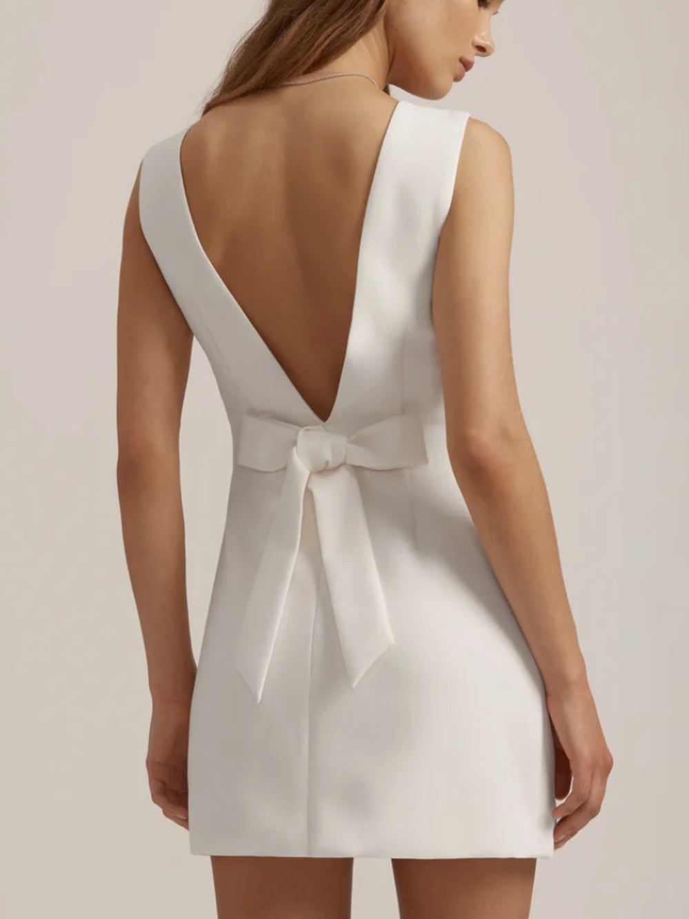 Favorite Daughter Ivory V-Back Mini Dress with Bow